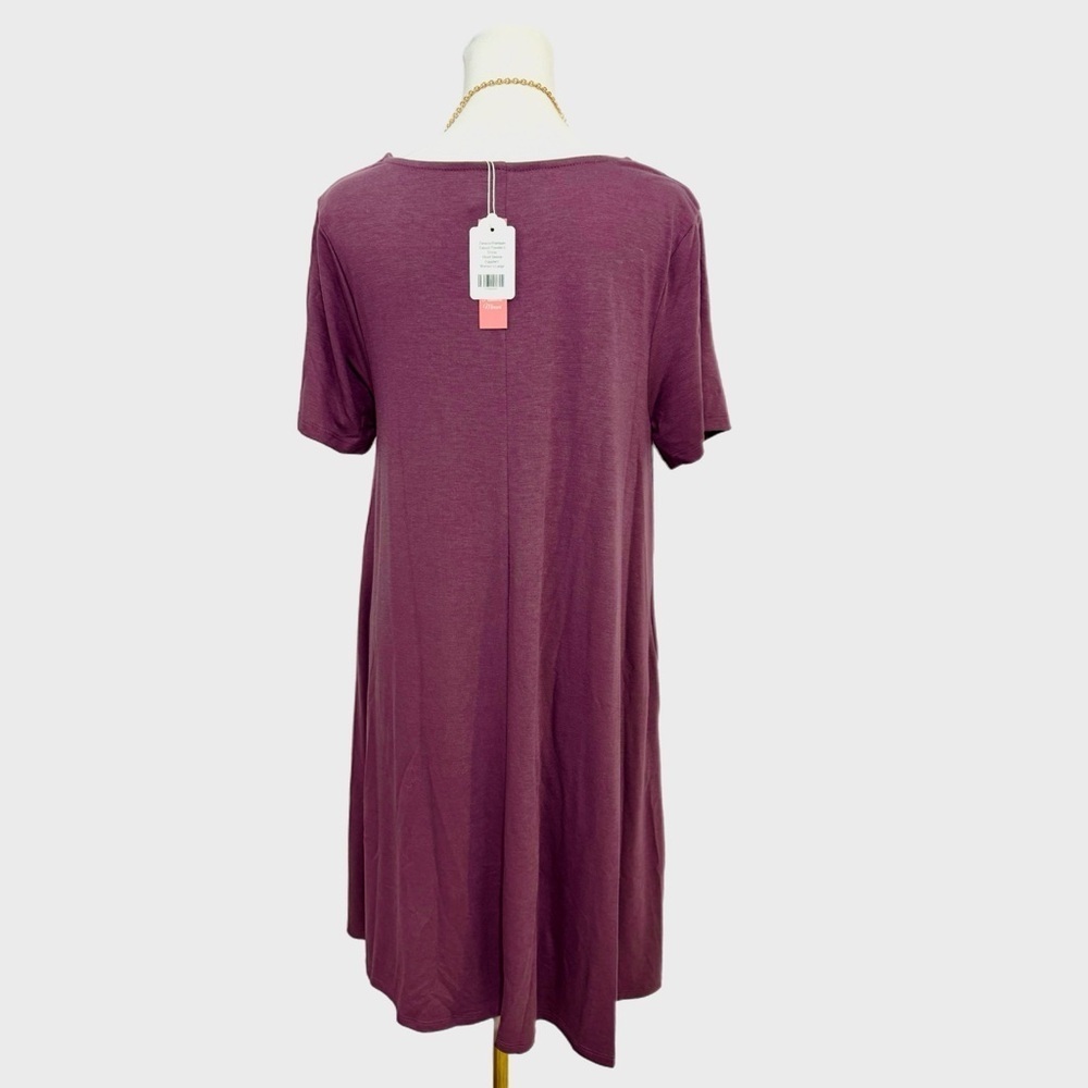 New Zenana Casual Travelers Dress Women's Size L Flare Short Sleeve Eggplant - Picture 5 of 9